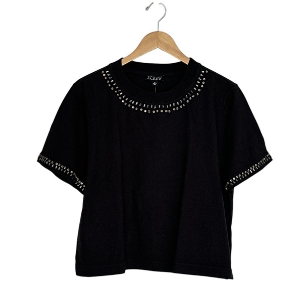 NEW J. CREW Relaxed crystal-embellished cropped T-shirt in heavy jersey Medium - Picture 4 of 9